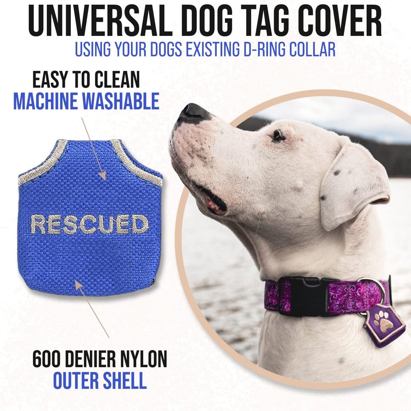 Woofhoofâ€™s Dog Tag Silencer, Quiets Dog ID Tags, for Dogs and Cats, Blue Rescued, 1.75 x 1.75 x .25 - Image 3